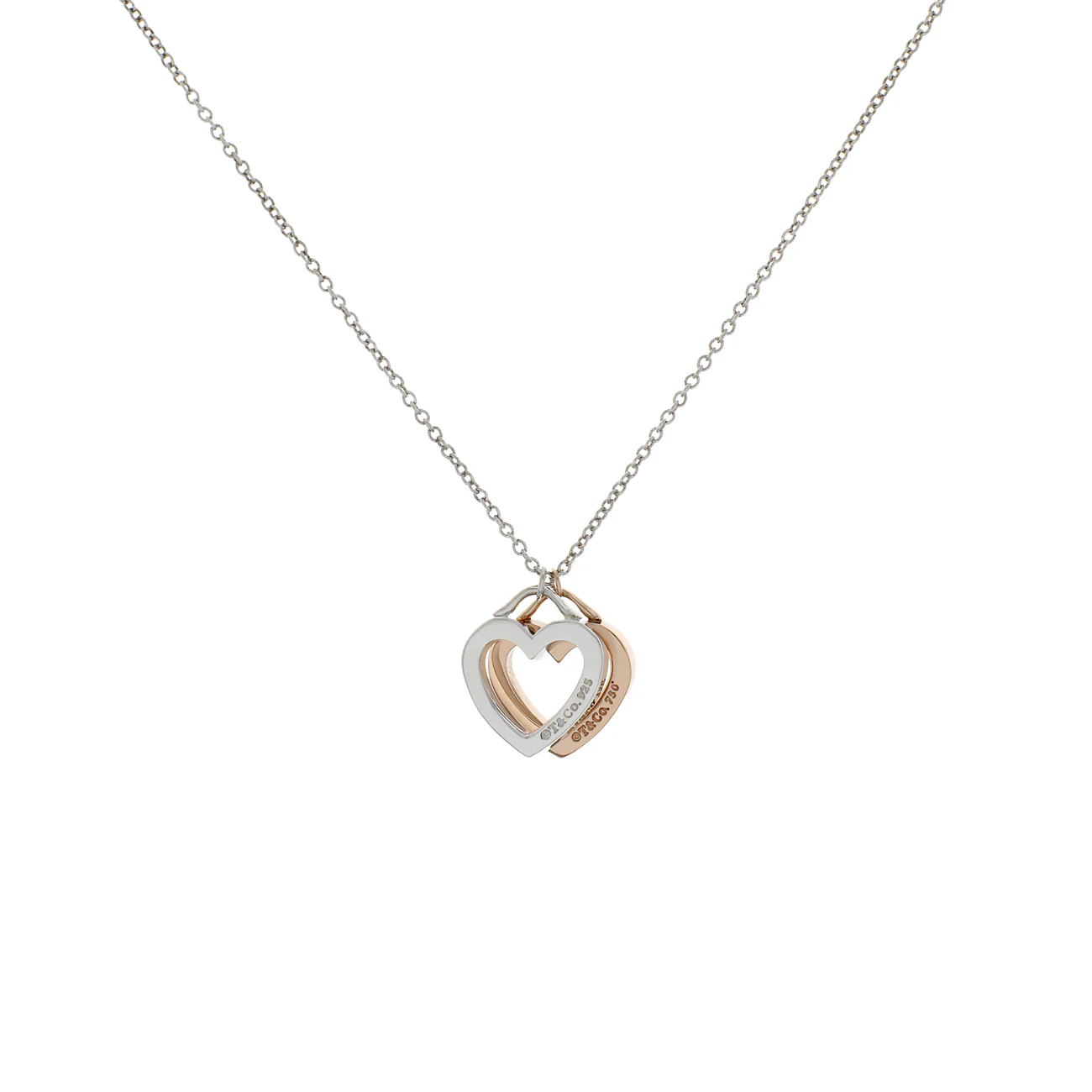 Tiffany & Co. Sterling Silver 18K Rose Gold Double Open Heart Pendant Necklace - Image 2