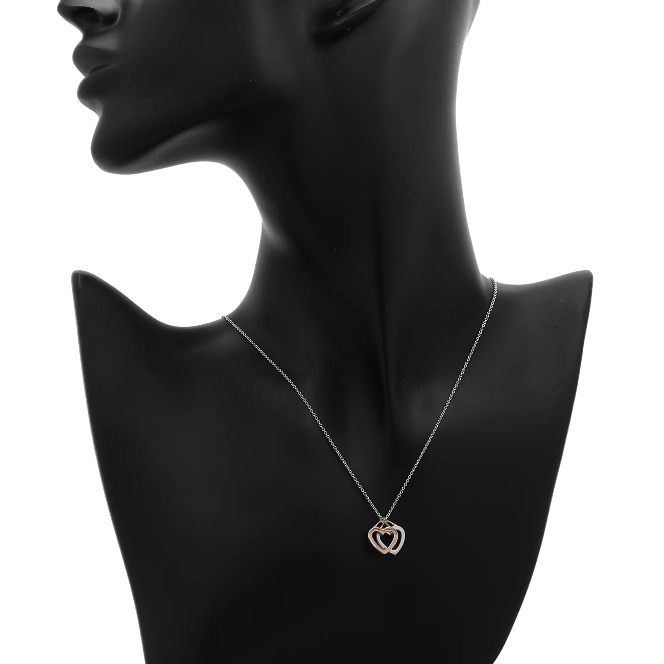 Tiffany & Co. Sterling Silver 18K Rose Gold Double Open Heart Pendant Necklace - Image 5