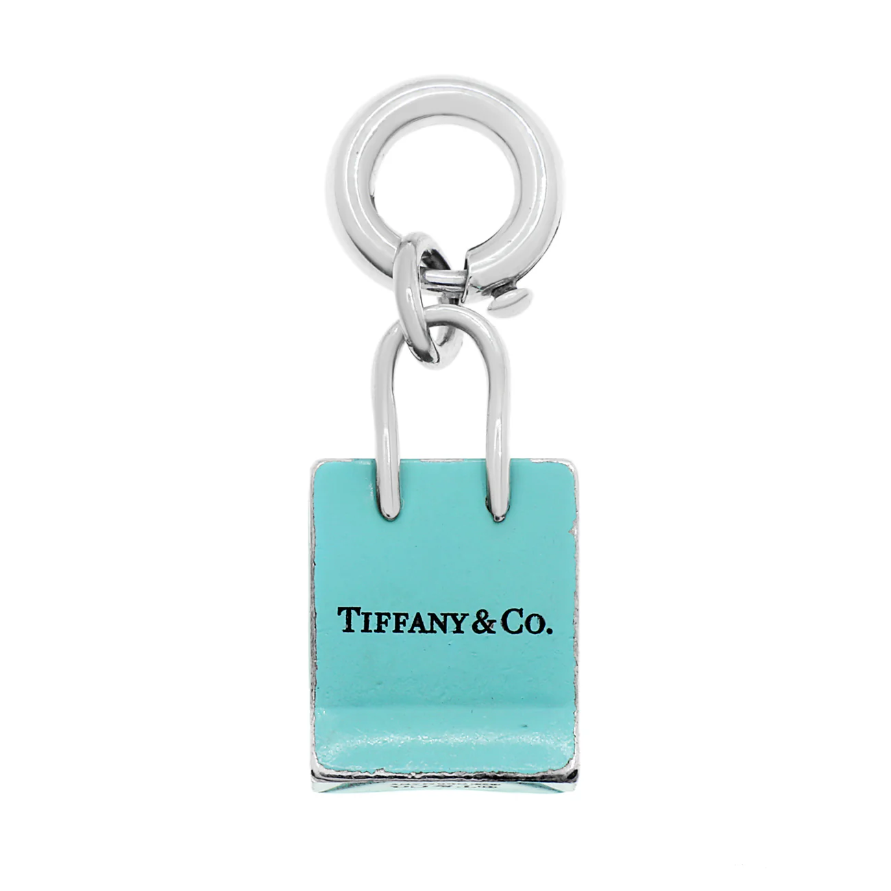Tiffany & Co. Sterling Silver Blue Enamel Shopping Bag Charm