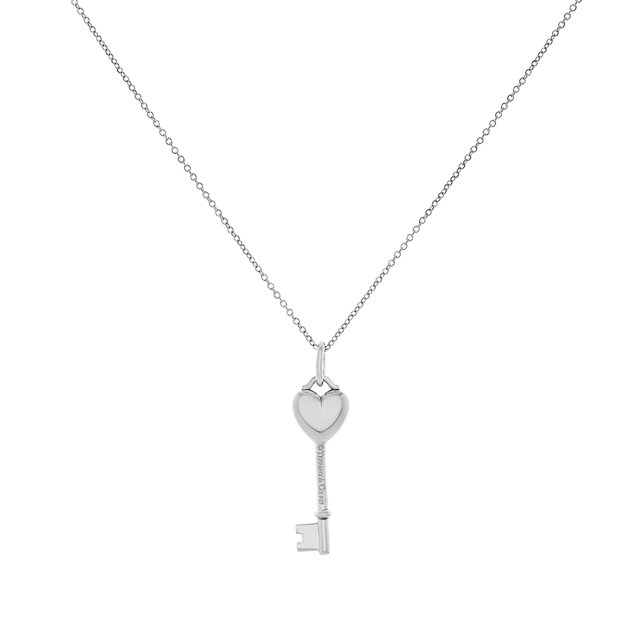 Tiffany & Co. Sterling Silver Diamond Heart Key Pendant Necklace - Image 2