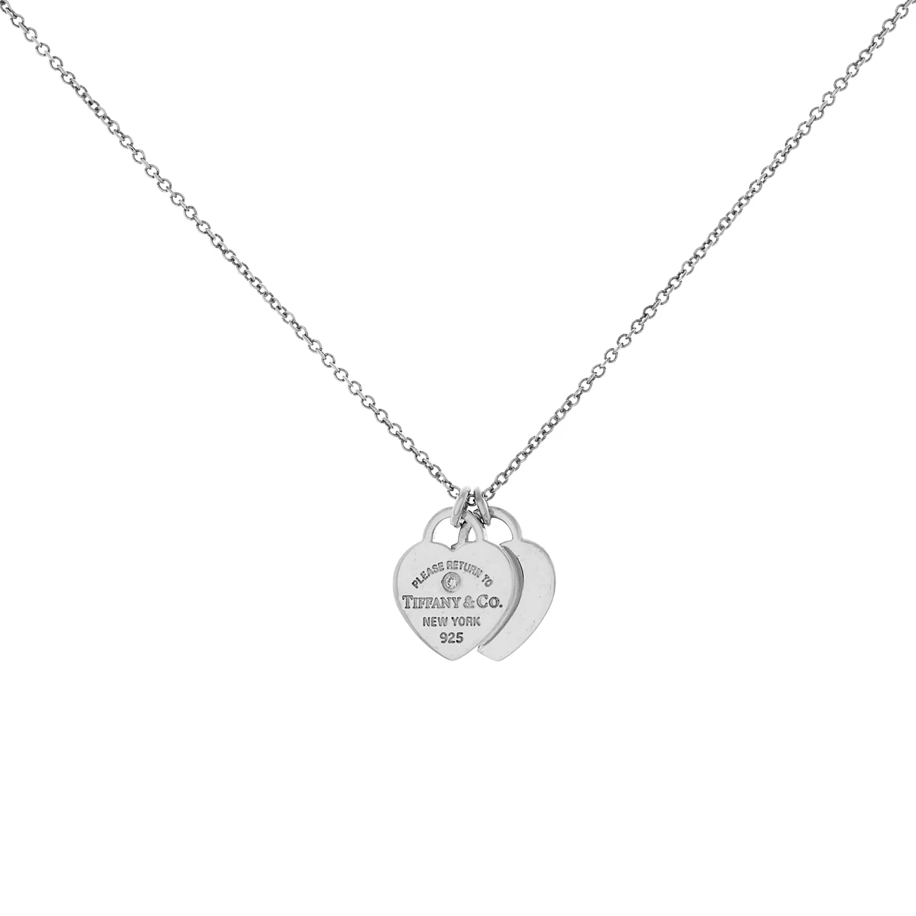 Tiffany & Co. Sterling Silver Diamond Mini Return to Tiffany Double Heart Necklace