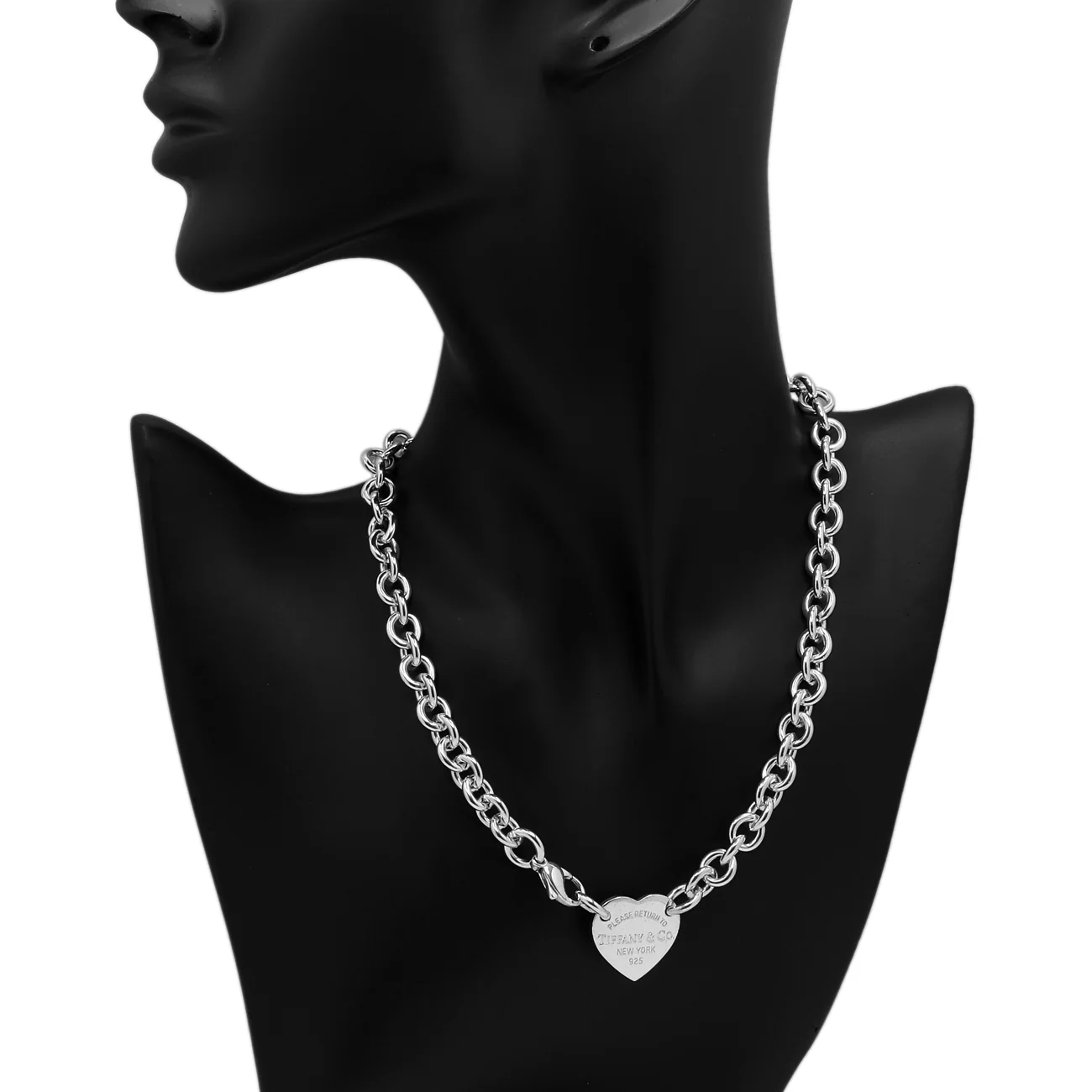 Tiffany & Co. Sterling Silver Heart Tag Chain Link Choker - Image 3