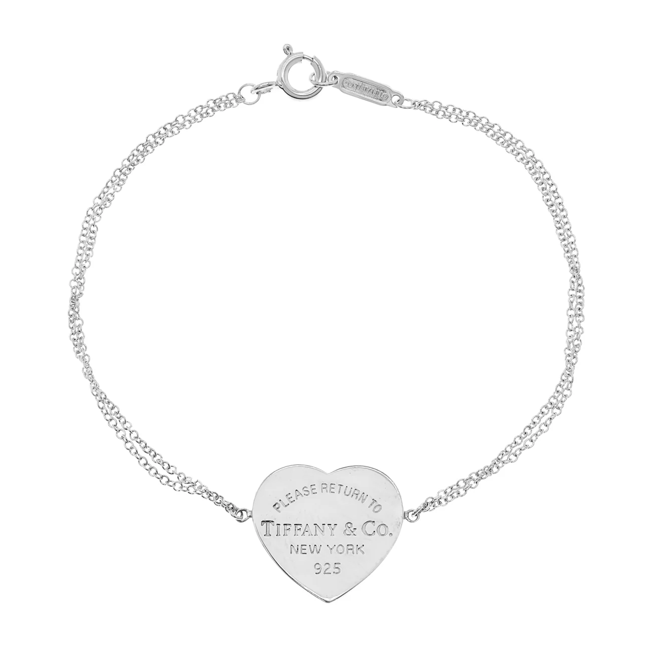 Tiffany & Co. Sterling Silver Heart Tag Double Chain Bracelet