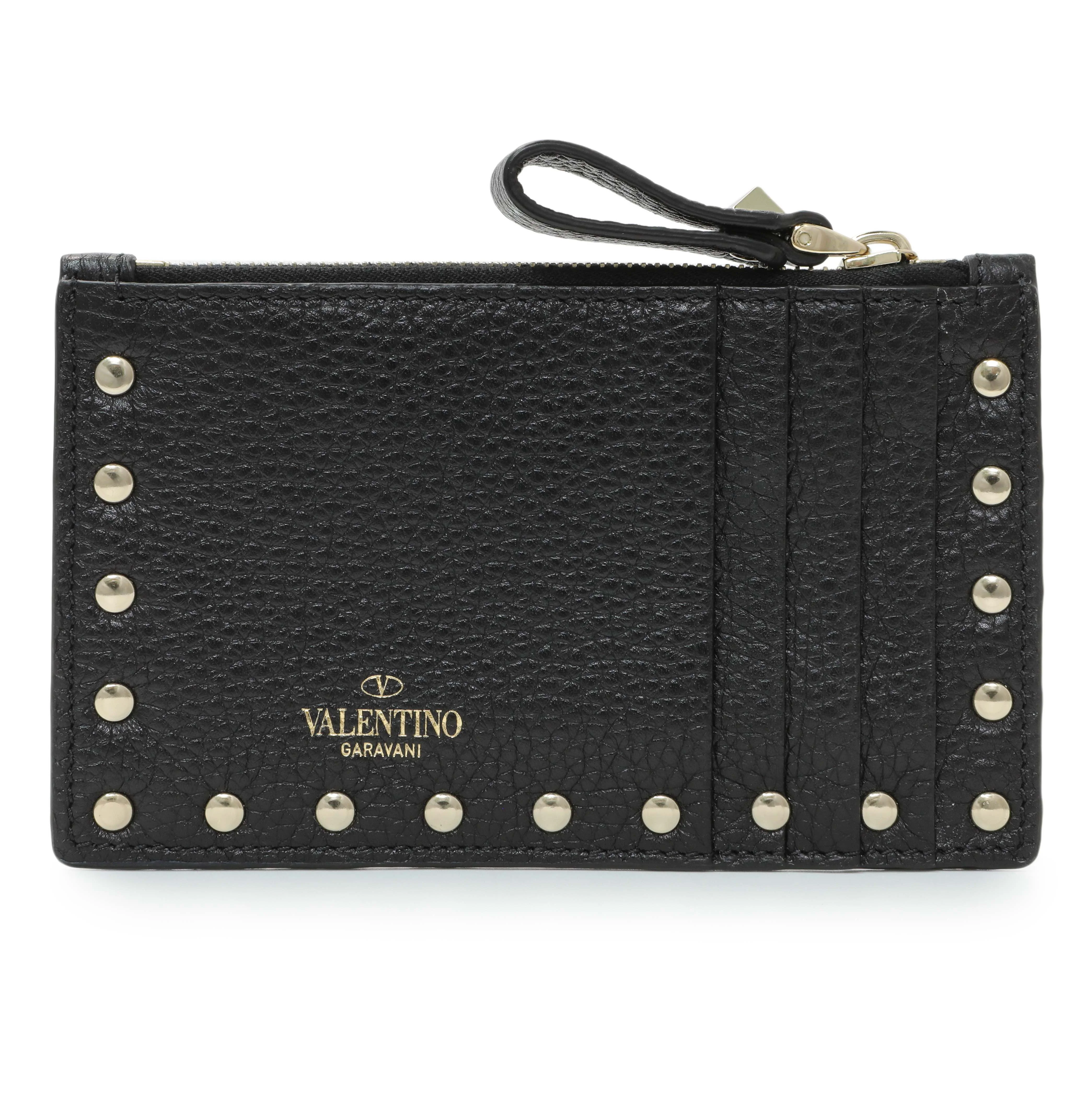 Valentino Black Calfskin Rockstud Zipped Card Holder - Image 2