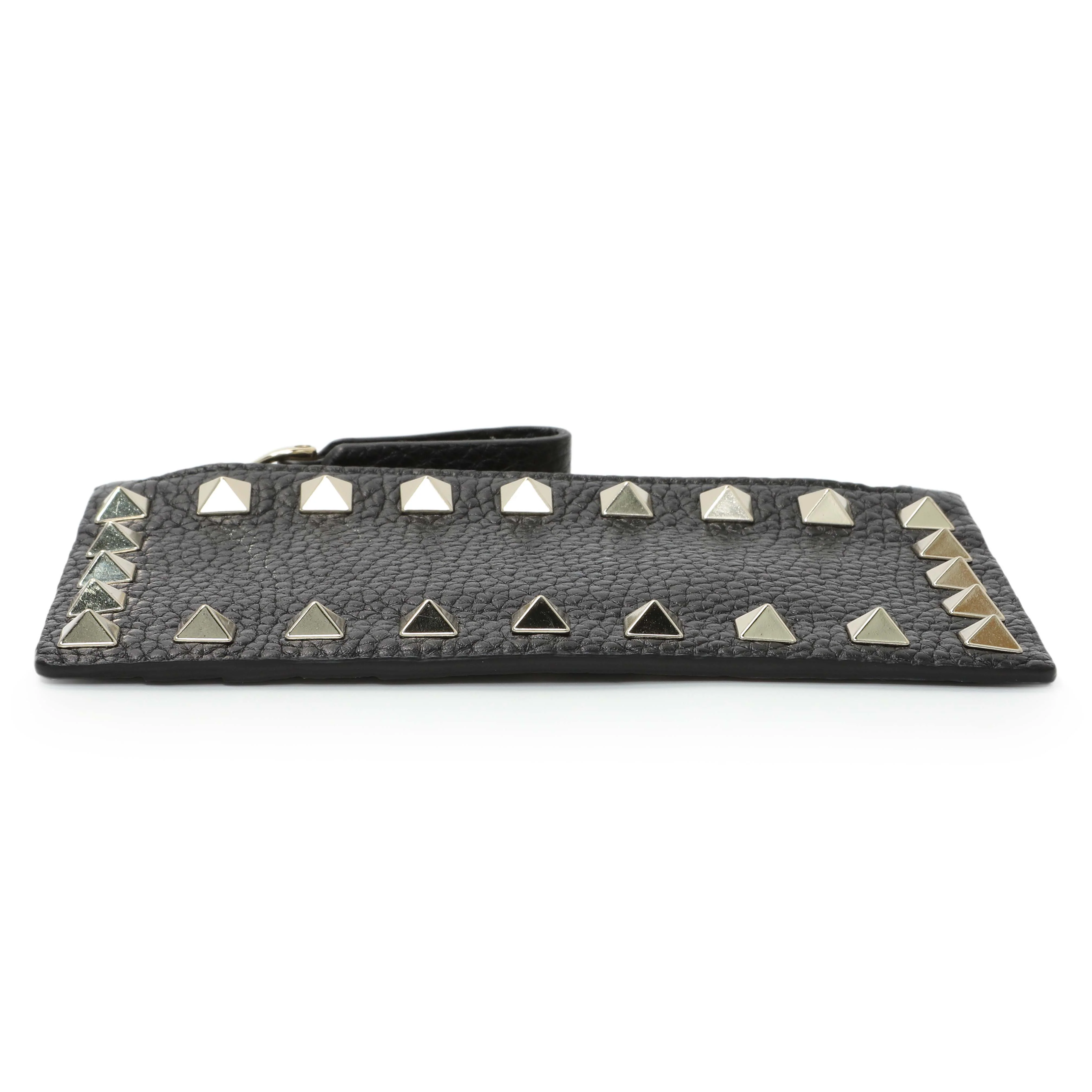 Valentino Black Calfskin Rockstud Zipped Card Holder - Image 3