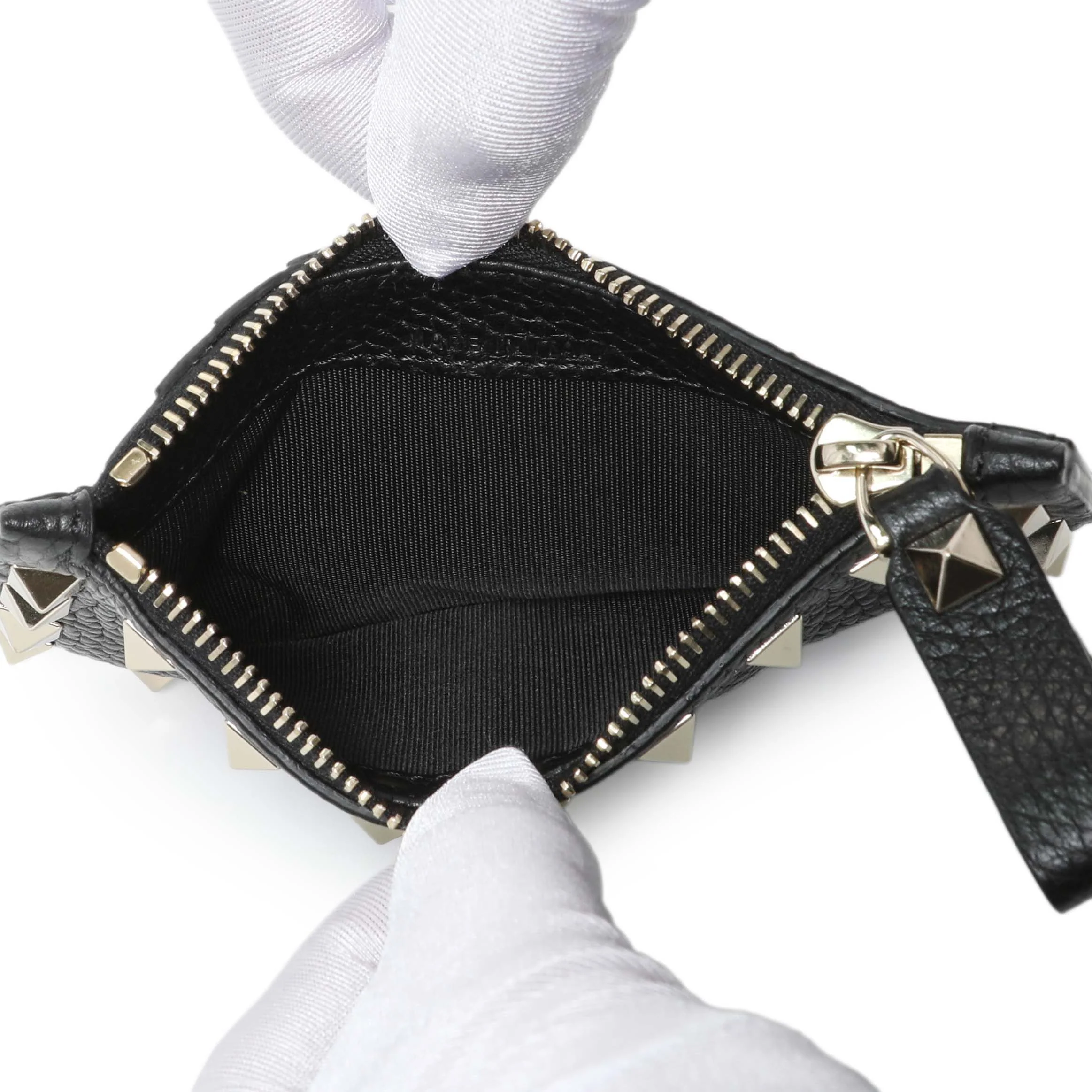 Valentino Black Calfskin Rockstud Zipped Card Holder - Image 4