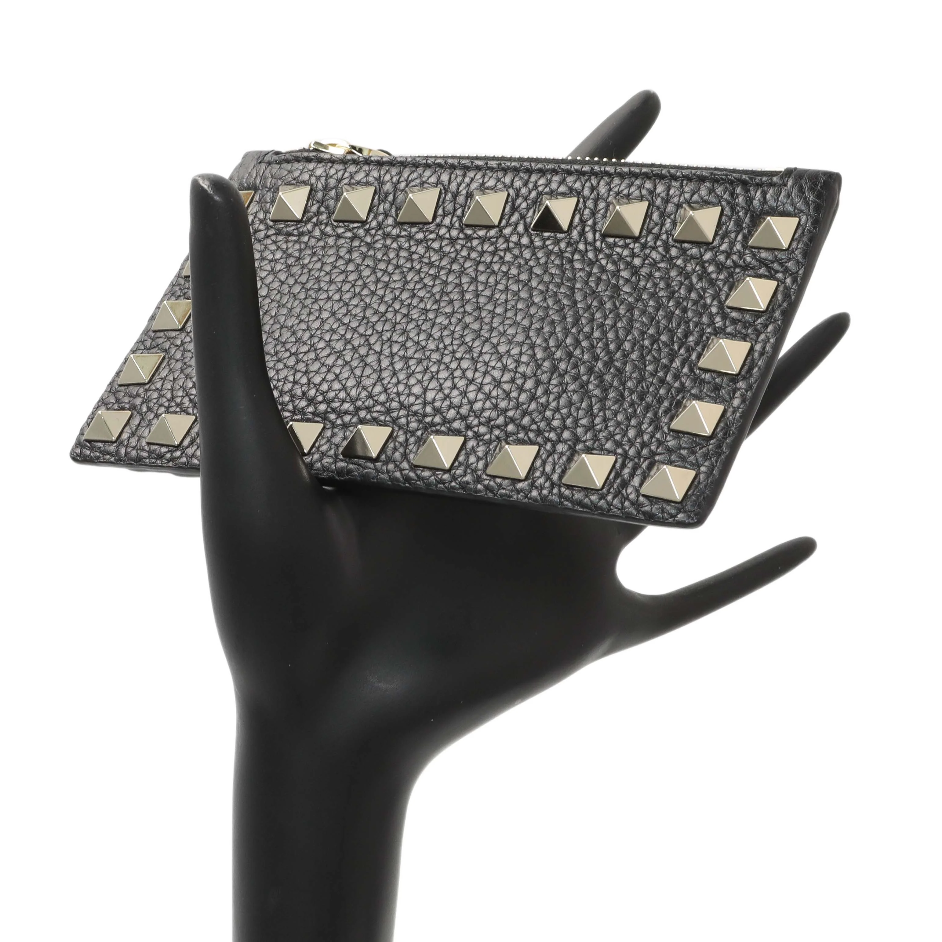 Valentino Black Calfskin Rockstud Zipped Card Holder - Image 7