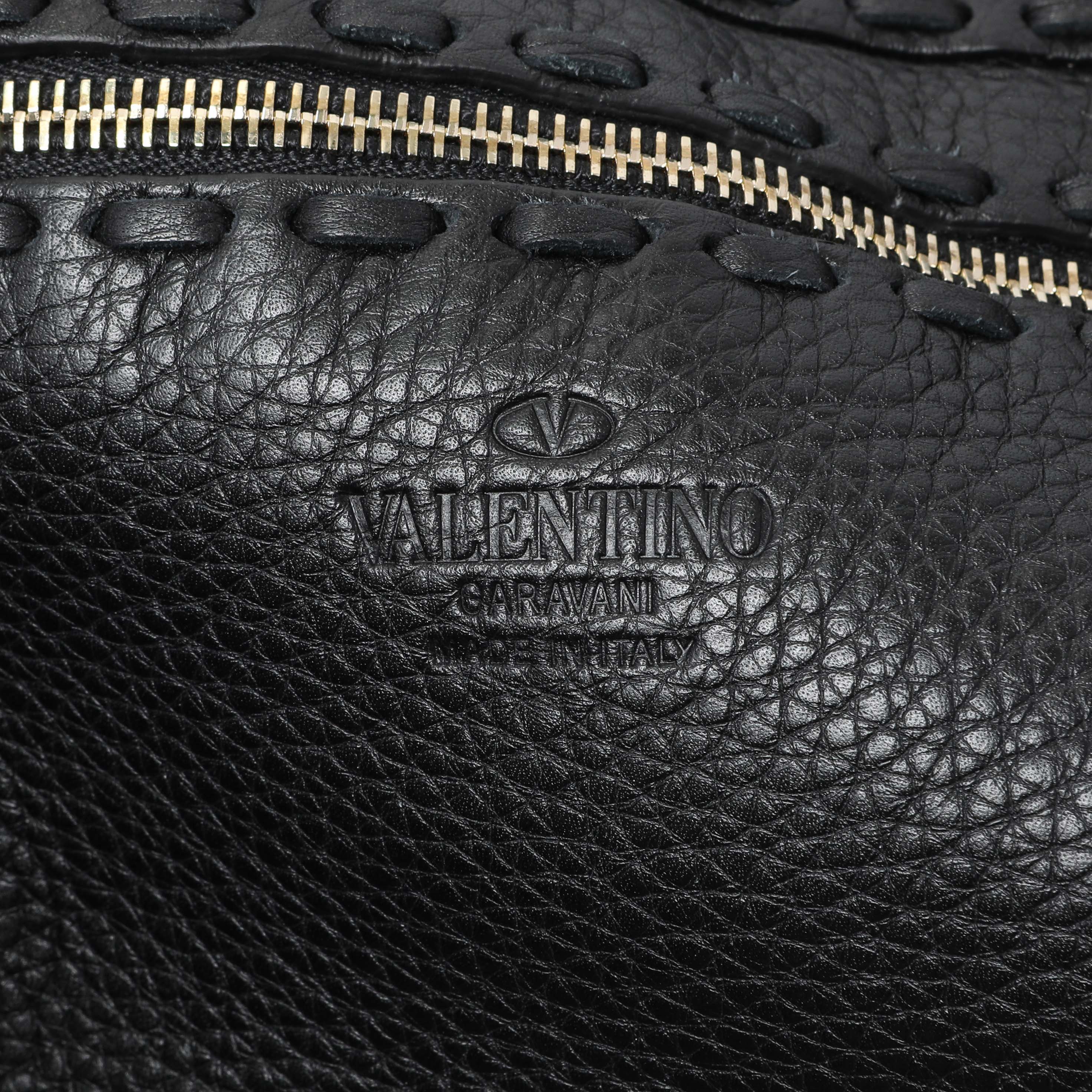 Valentino Black Grained Calfskin C-Rockee Fringe Tote - Image 5