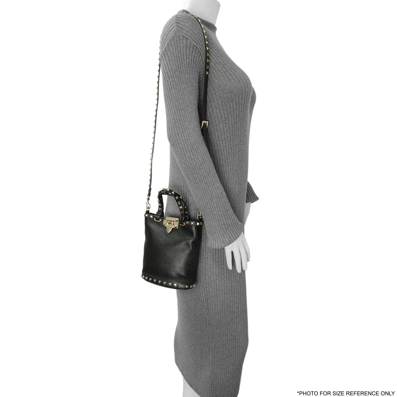 Valentino Black Pebbled Calfskin Rockstud Crossbody Pouch - Image 7
