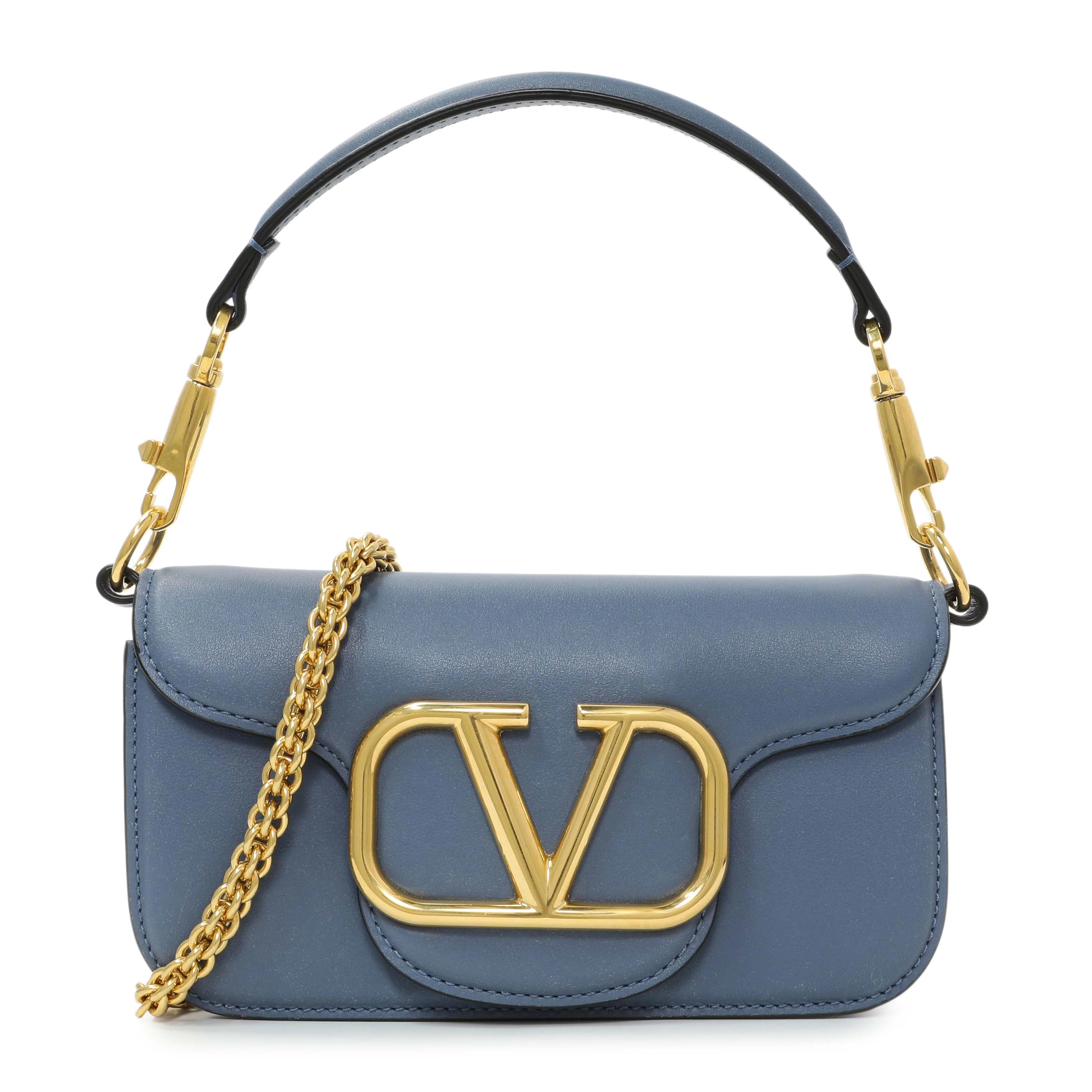 Valentino Blue Calfskin Vlogo Small Loco Shoulder Bag