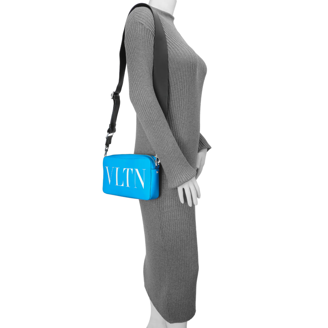 Valentino Blue Calfskin VLTN Print Crossbody Bag - Image 10