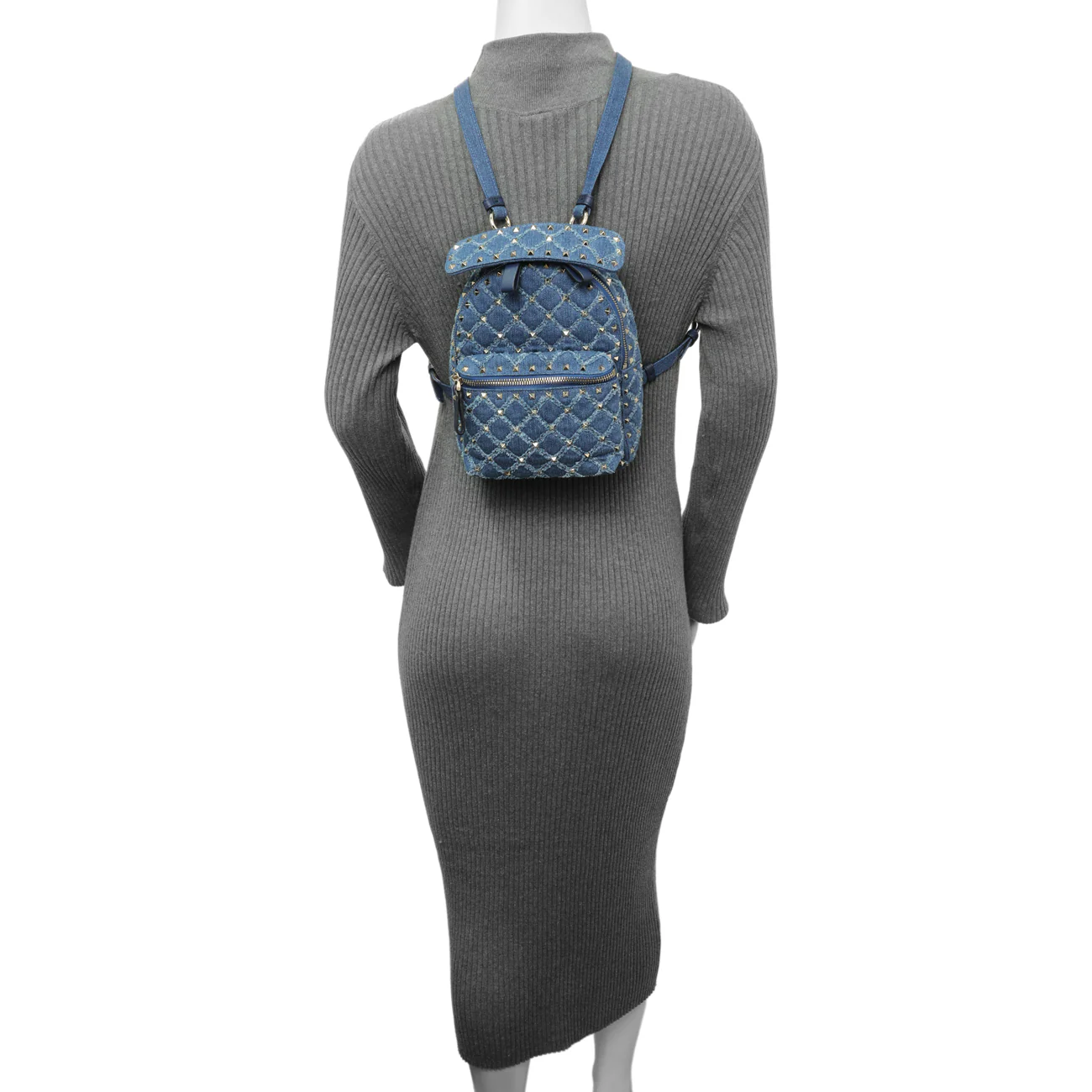 Valentino Blue Denim Mini Rockstud Spike Backpack - Image 7