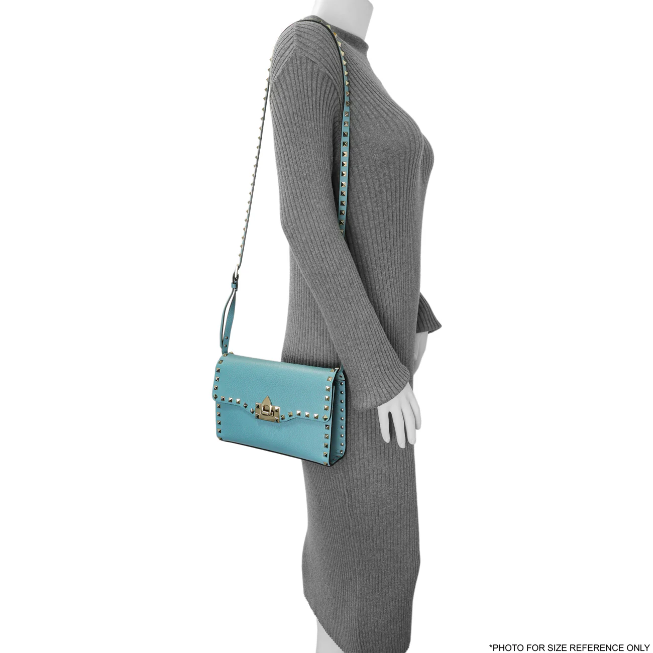 Valentino Blue Pebbled Calfskin Medium Rockstud Flip Lock Crossbody Bag - Image 6