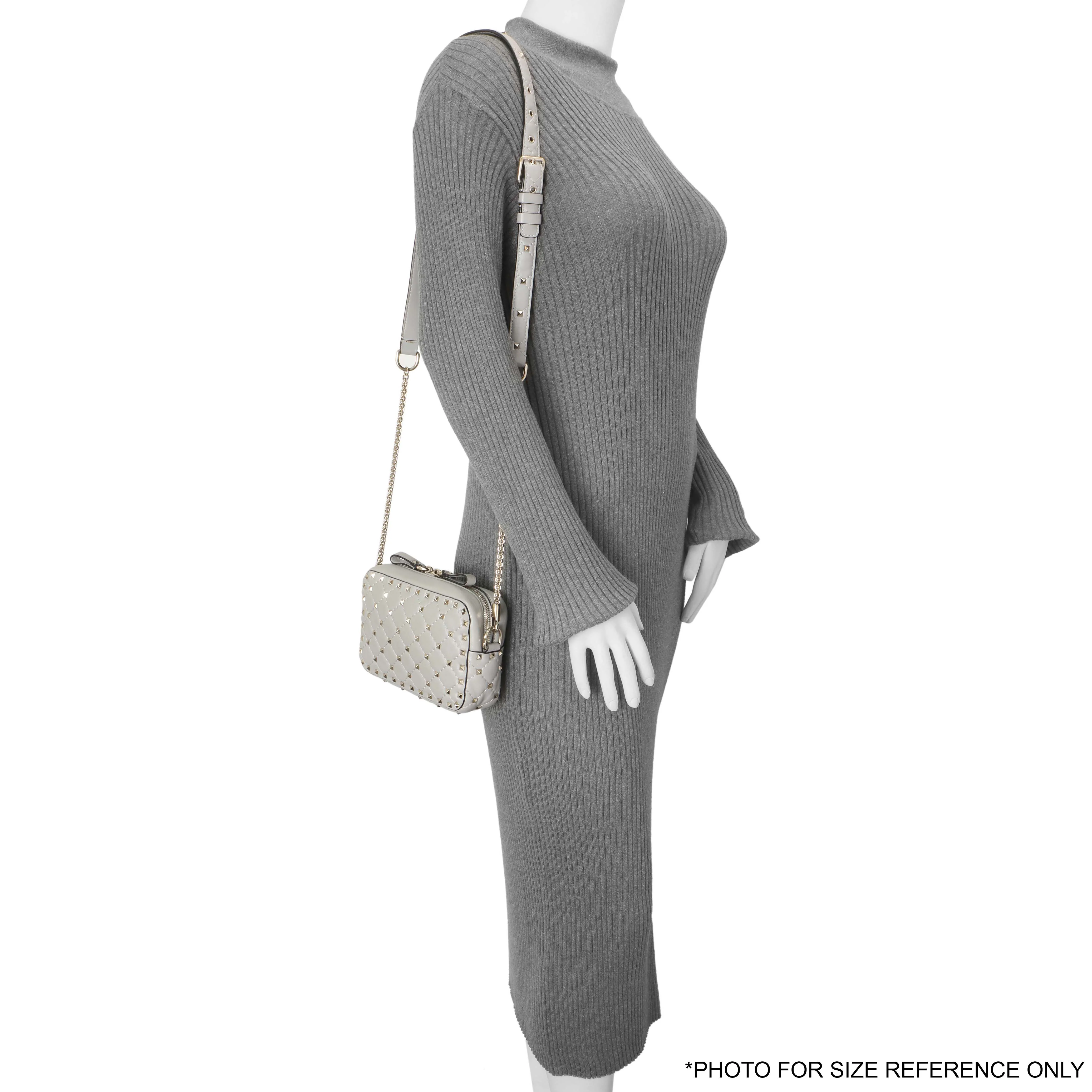 Valentino Grey Nappa Rockstud Spike Camera Crossbody Bag - Image 7