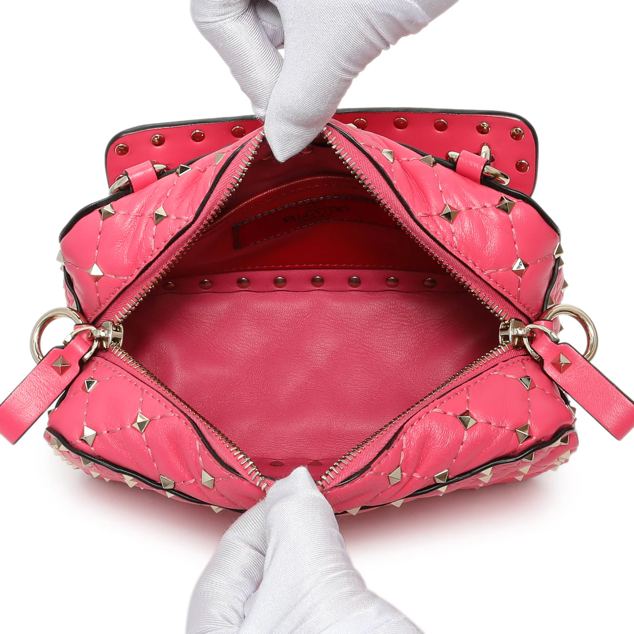 Valentino Pink Nappa Rockstud Spike Camera Bag - Image 4