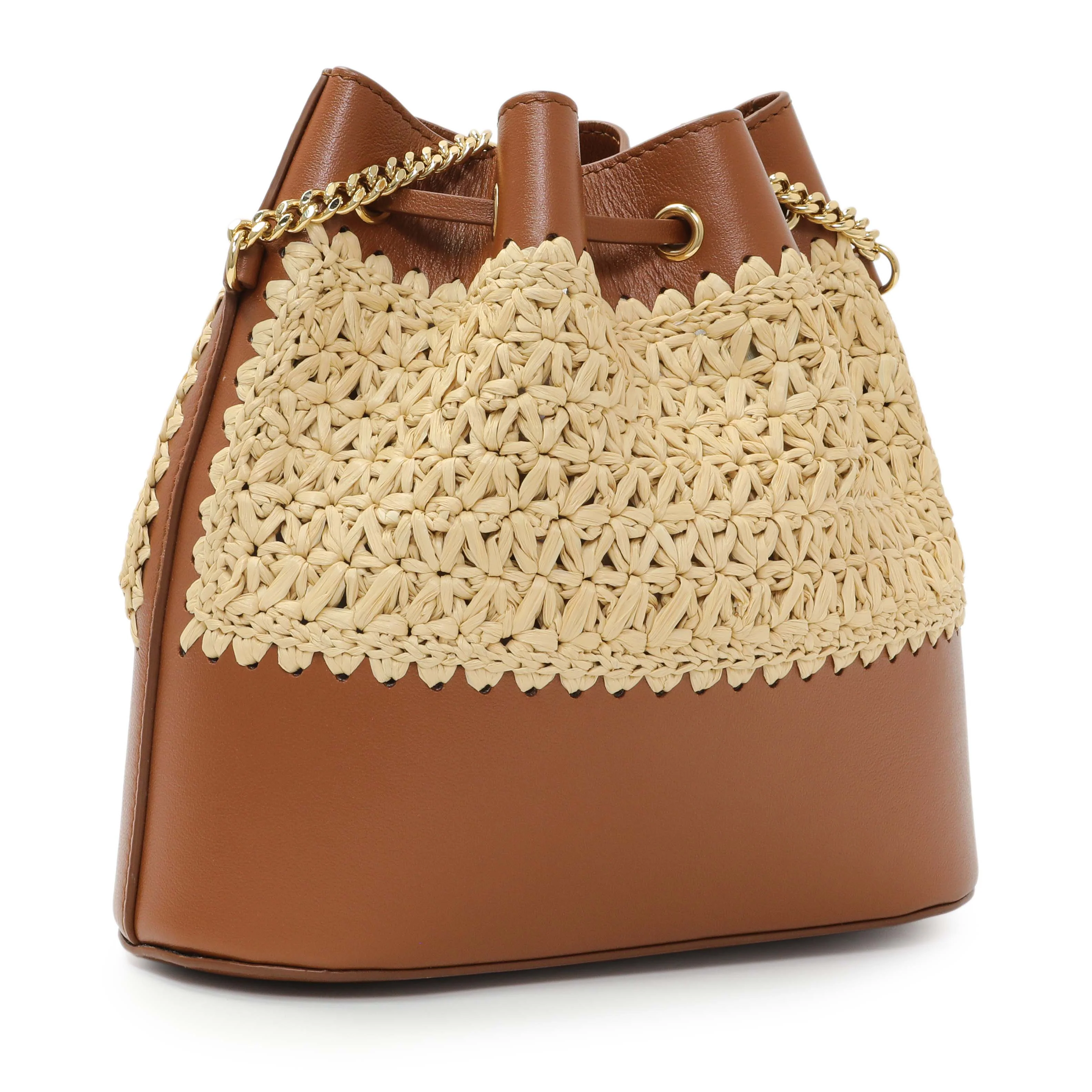 Valentino Raffia Calfskin Vlogo Bucket Bag - Image 2