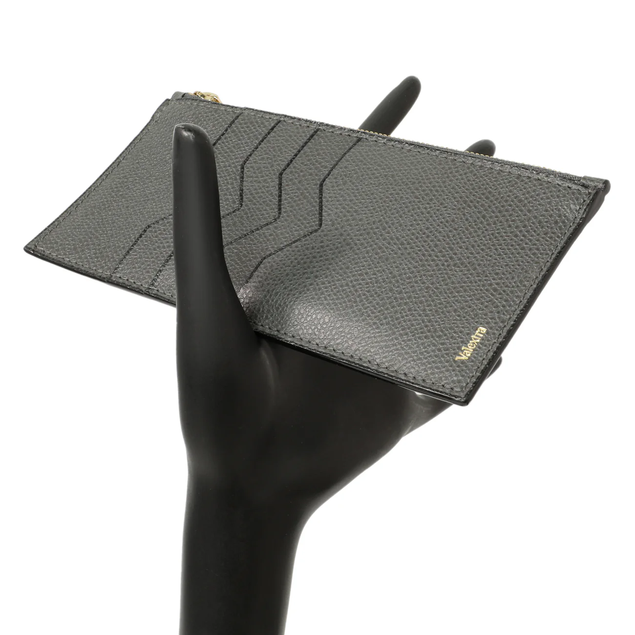 Valextra Grey Calfskin Card Holder With Zip - Image 7