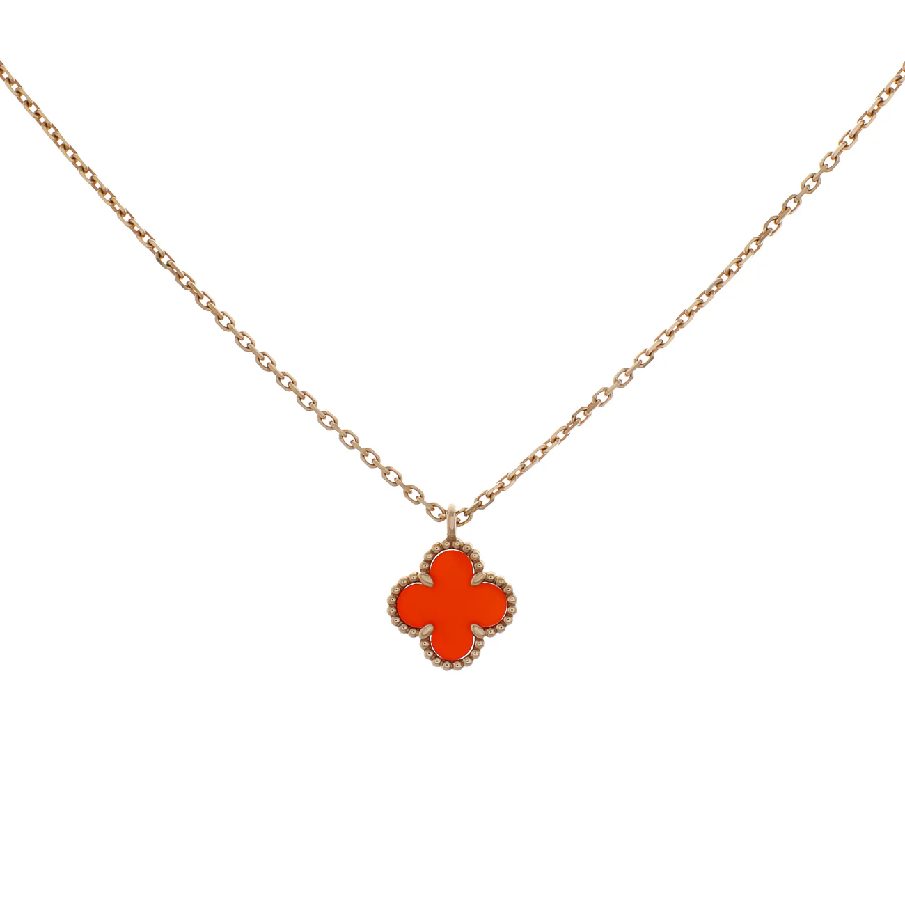 Van Cleef & Arpels 18K Rose Gold Carnelian Sweet Alhambra Pendant