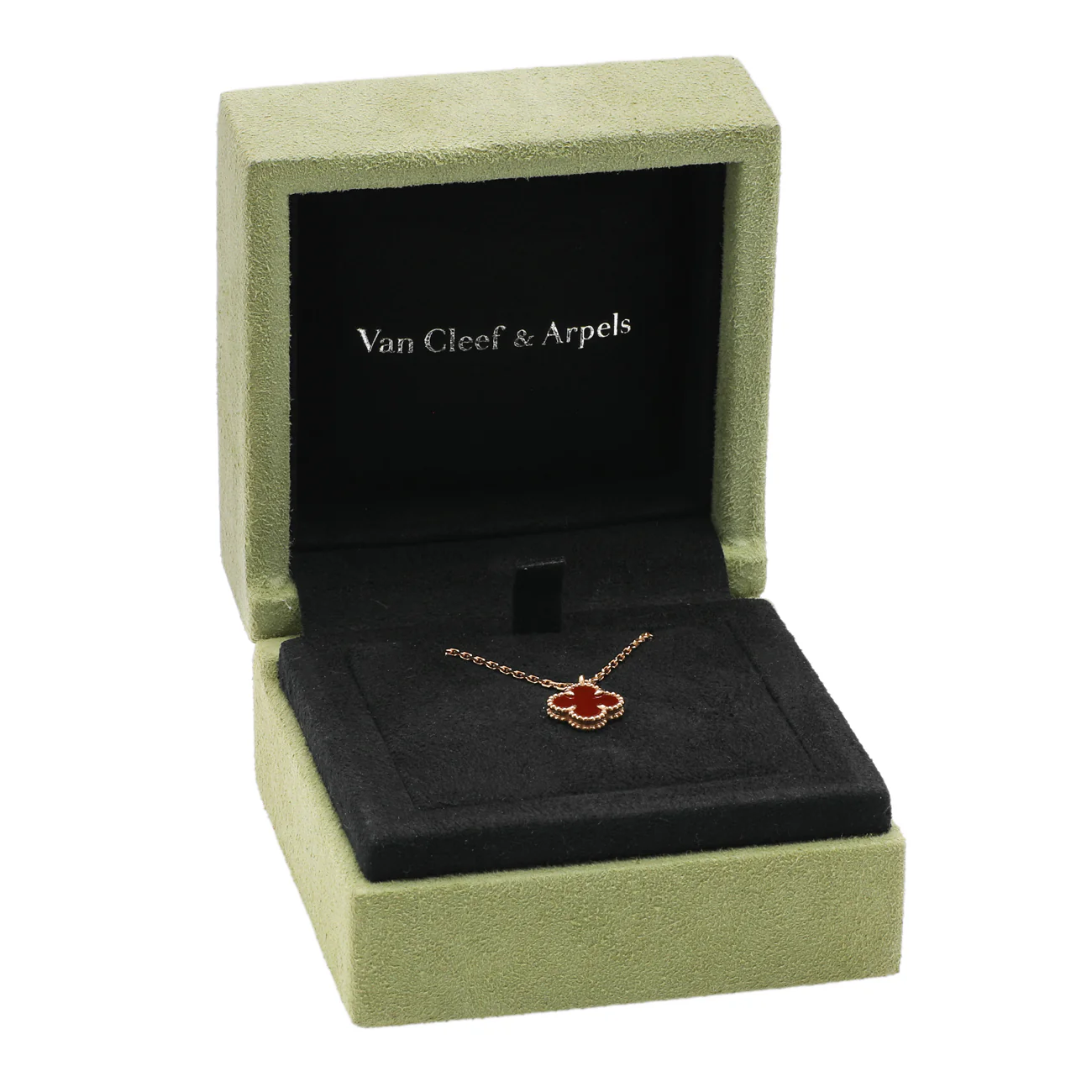 Van Cleef & Arpels 18K Rose Gold Carnelian Sweet Alhambra Pendant - Image 5