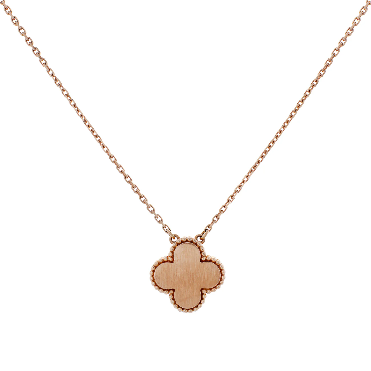 Van Cleef & Arpels 18K Rose Gold Porcelain Diamond Vintage Alhambra Pendant - Image 2