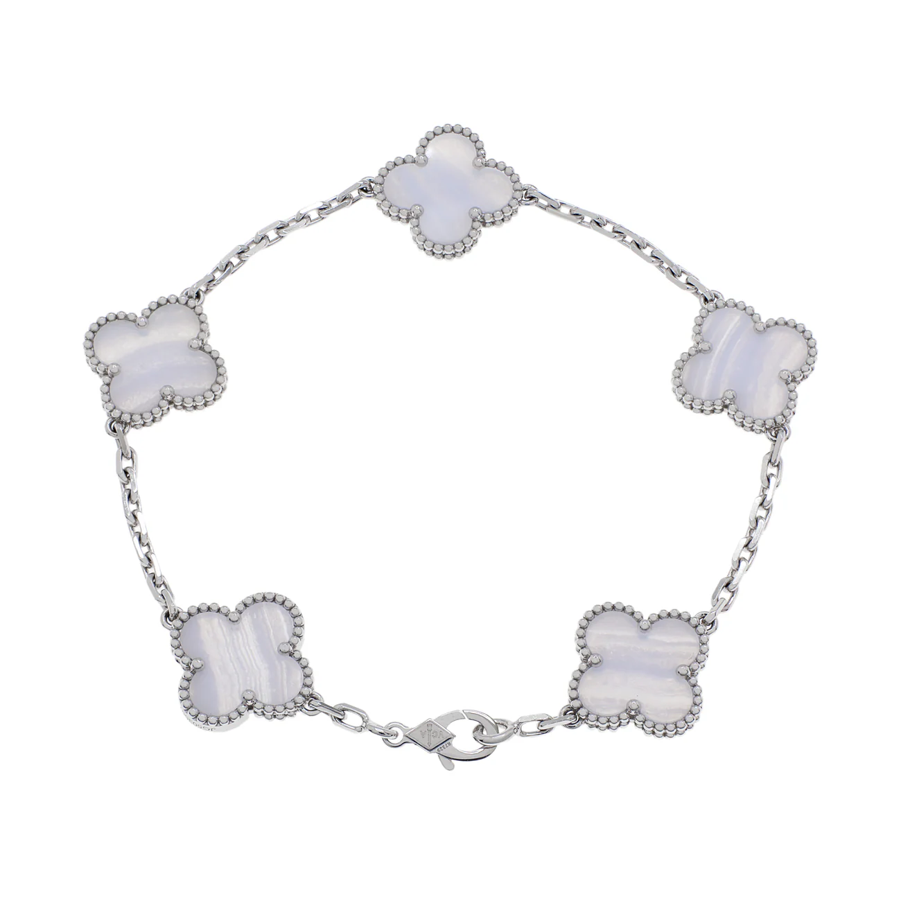 Van Cleef & Arpels 18K White Gold Chalcedony 5 Motifs Vintage Alhambra Bracelet