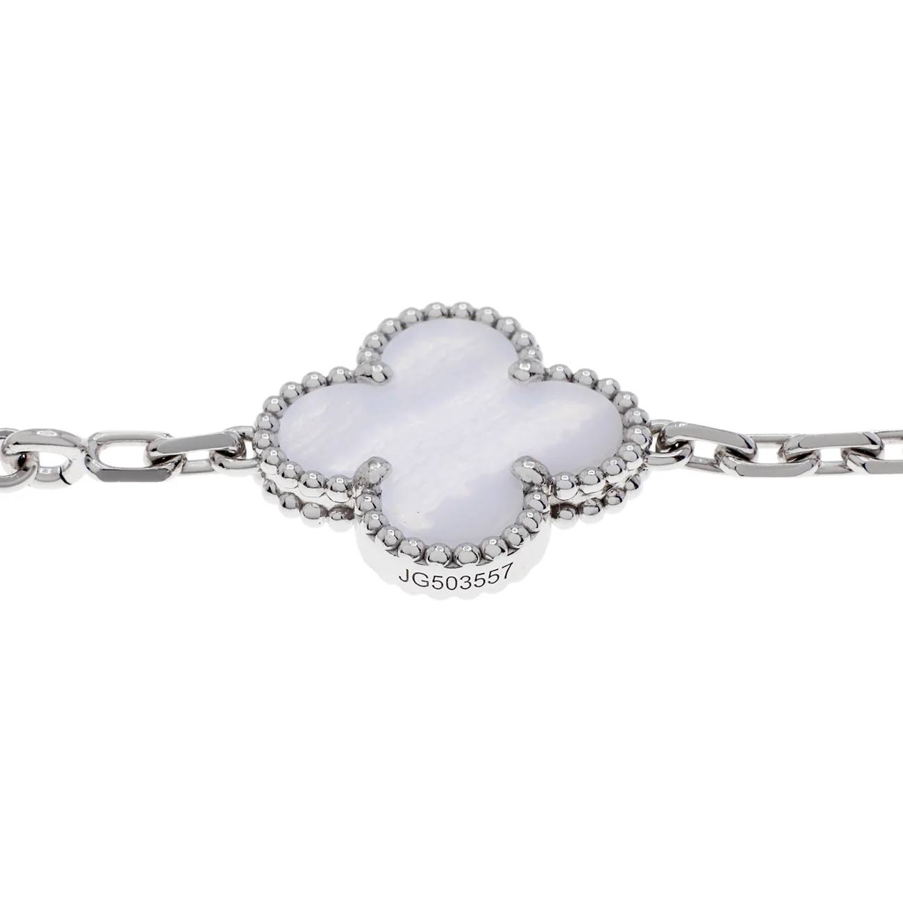 Van Cleef & Arpels 18K White Gold Chalcedony 5 Motifs Vintage Alhambra Bracelet - Image 3