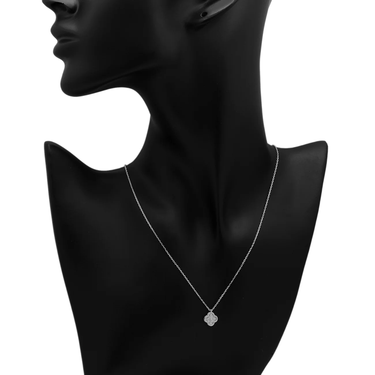 Van Cleef & Arpels 18K White Gold Diamond Sweet Alhambra Pendant Necklace - Image 5