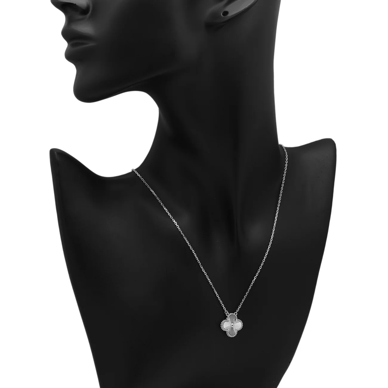Van Cleef & Arpels 18K White Gold Guilloche Vintage Alhambra Pendant Necklace - Image 4