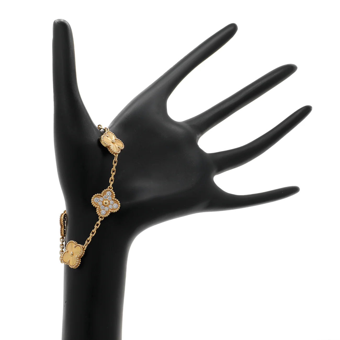 Van Cleef & Arpels 18K Yellow Gold Diamond 5 Motifs Vintage Alhambra Bracelet - Image 5