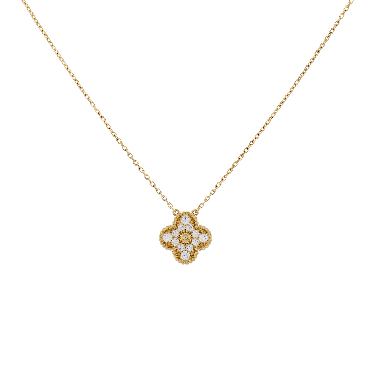 Van Cleef & Arpels 18K Yellow Gold Diamond Vintage Alhambra Pendant Necklace