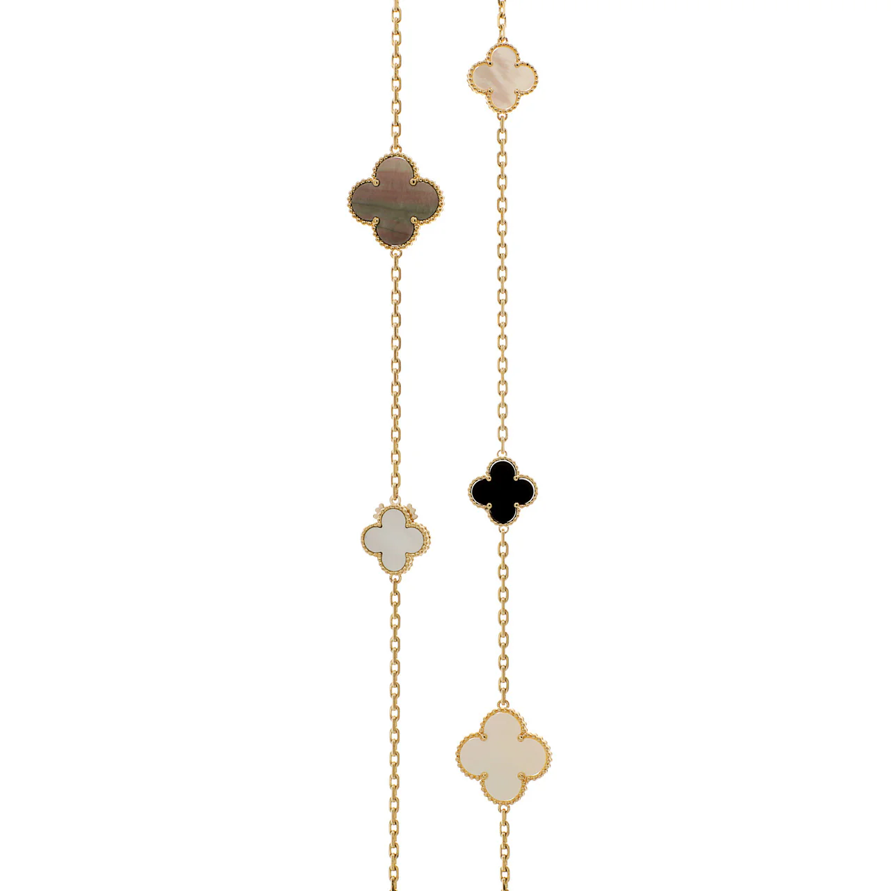 Van Cleef & Arpels 18K Yellow Gold Mother of Pearl Onyx Magic Alhambra 16 Motif Necklace - Image 2