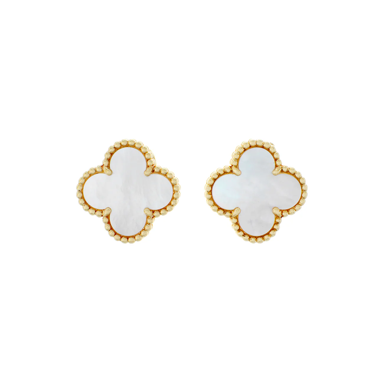 Van Cleef & Arpels 18K Yellow Gold Mother of Pearl Vintage Alhambra Earrings