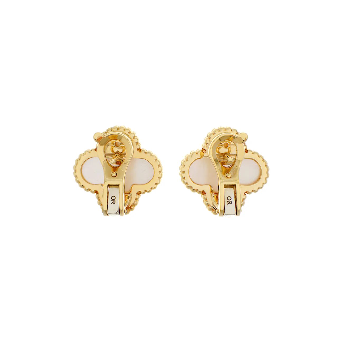 Van Cleef & Arpels 18K Yellow Gold Mother of Pearl Vintage Alhambra Earrings - Image 2