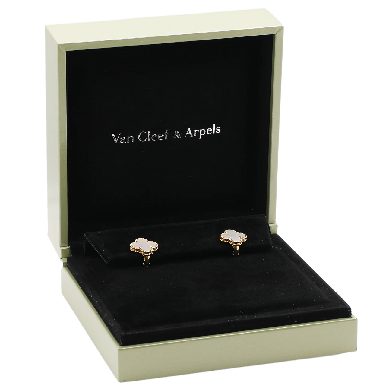 Van Cleef & Arpels 18K Yellow Gold Mother of Pearl Vintage Alhambra Earrings - Image 4