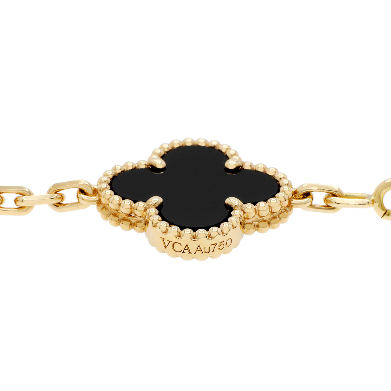 Van Cleef & Arpels 18K Yellow Gold Onyx 5 Motifs Vintage Alhambra Bracelet - Image 2