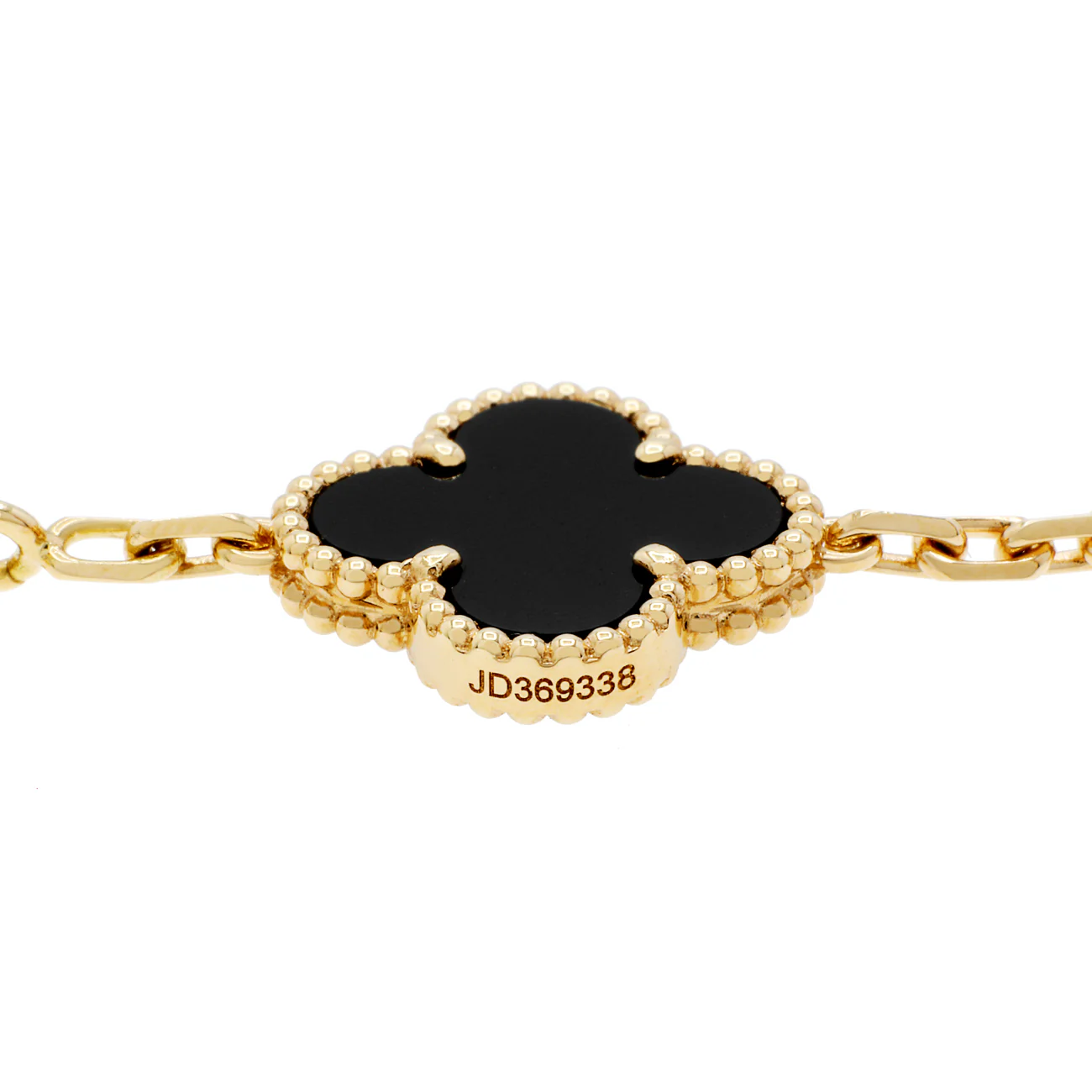 Van Cleef & Arpels 18K Yellow Gold Onyx 5 Motifs Vintage Alhambra Bracelet - Image 3