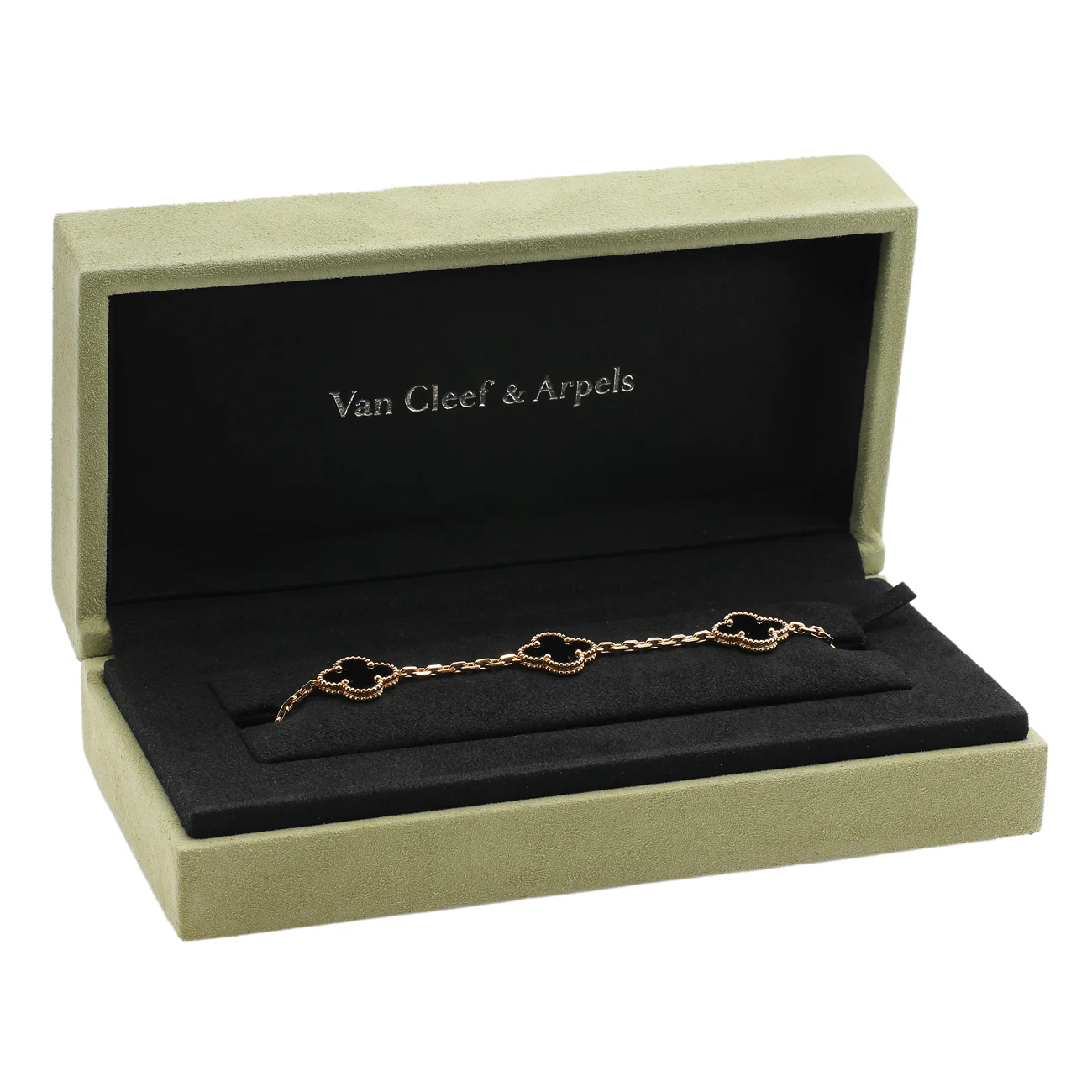 Van Cleef & Arpels 18K Yellow Gold Onyx 5 Motifs Vintage Alhambra Bracelet - Image 5
