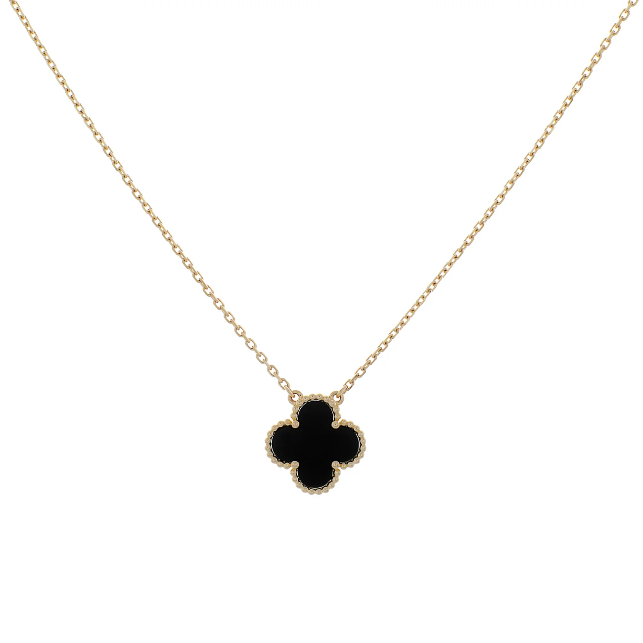 Van Cleef & Arpels 18K Yellow Gold & Onyx Vintage Alhambra Pendant Necklace