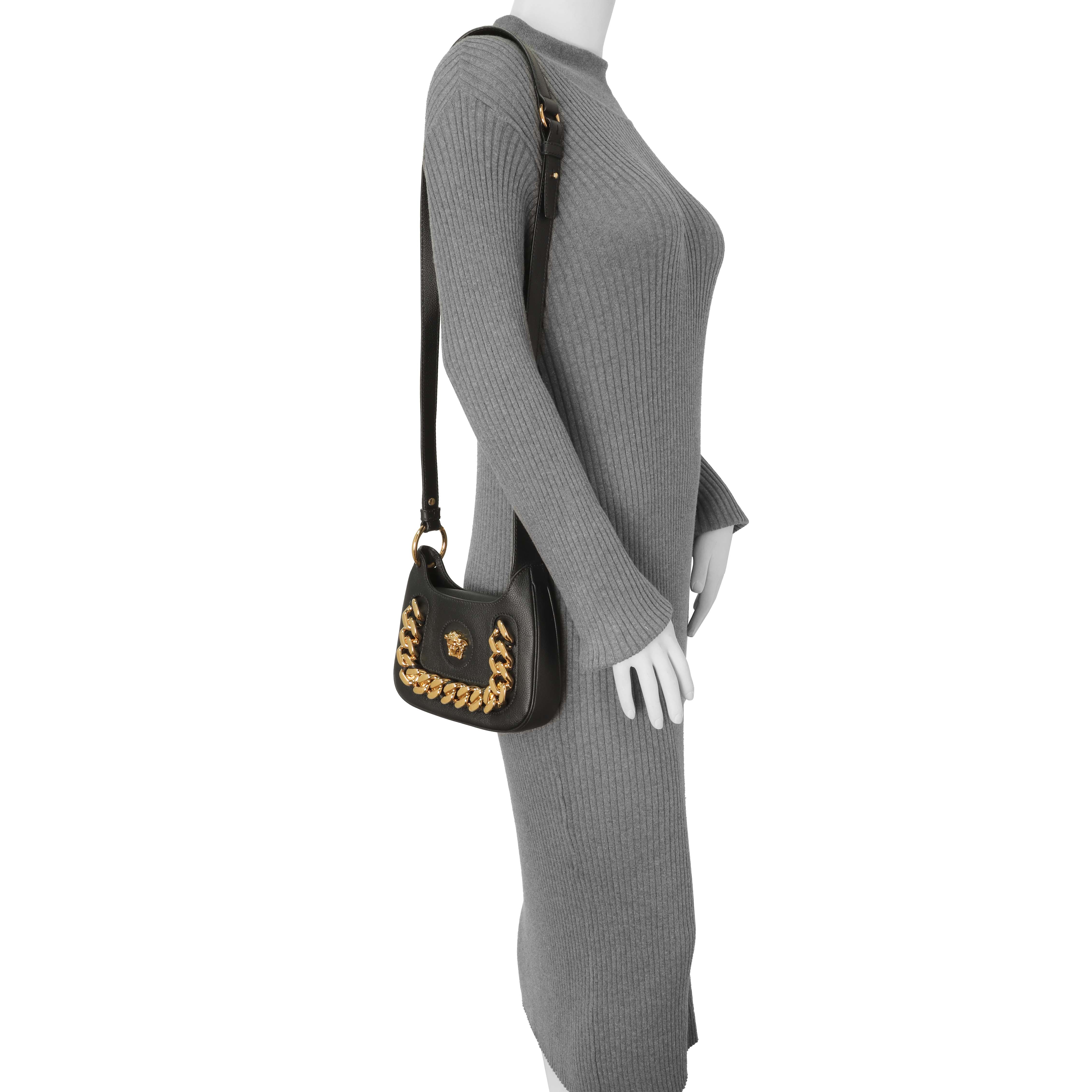 Versace Black Calfskin La Medusa Mini Chain Hobo - Image 9