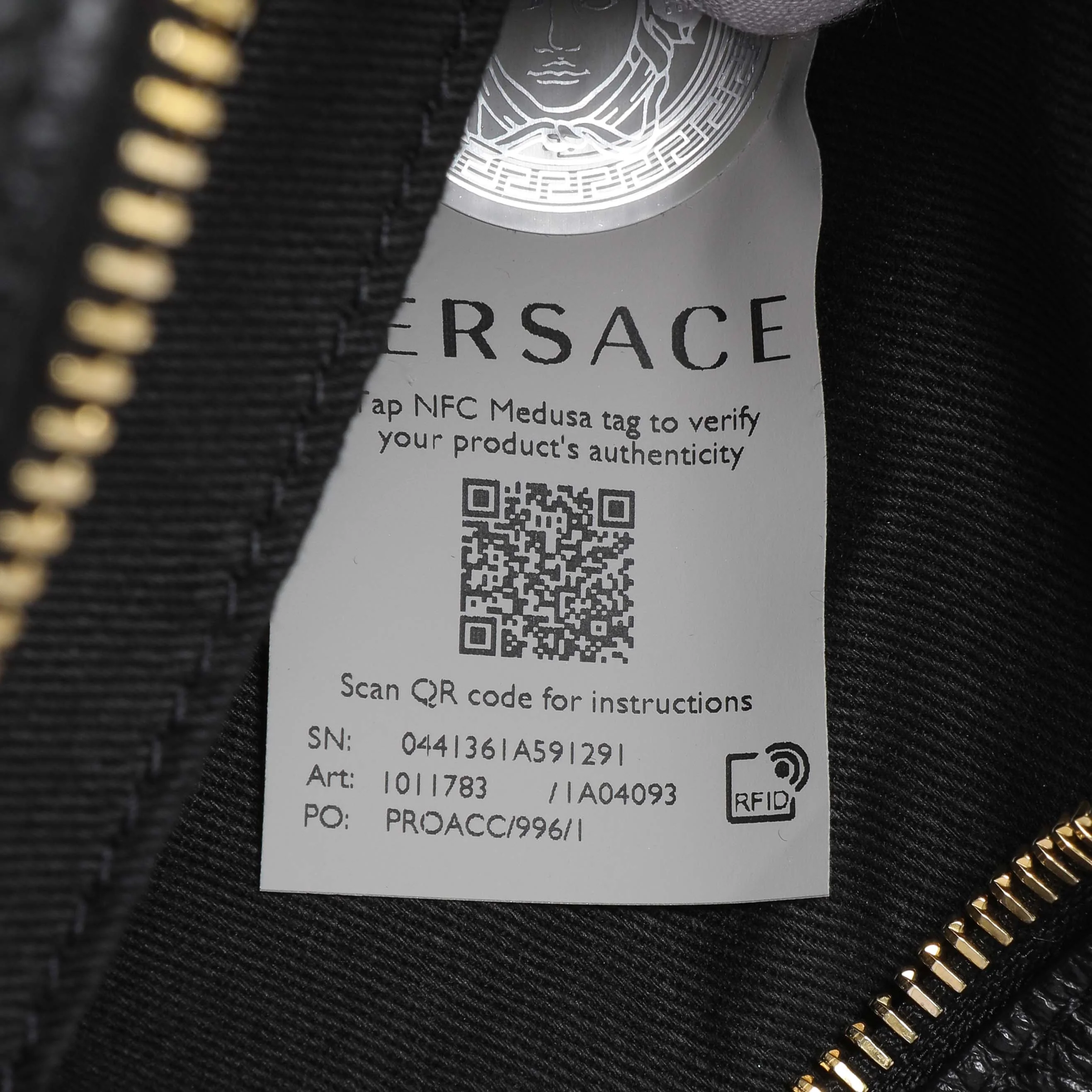 Versace Black Grained Calfskin Virtus Small Bowling Bag - Image 6