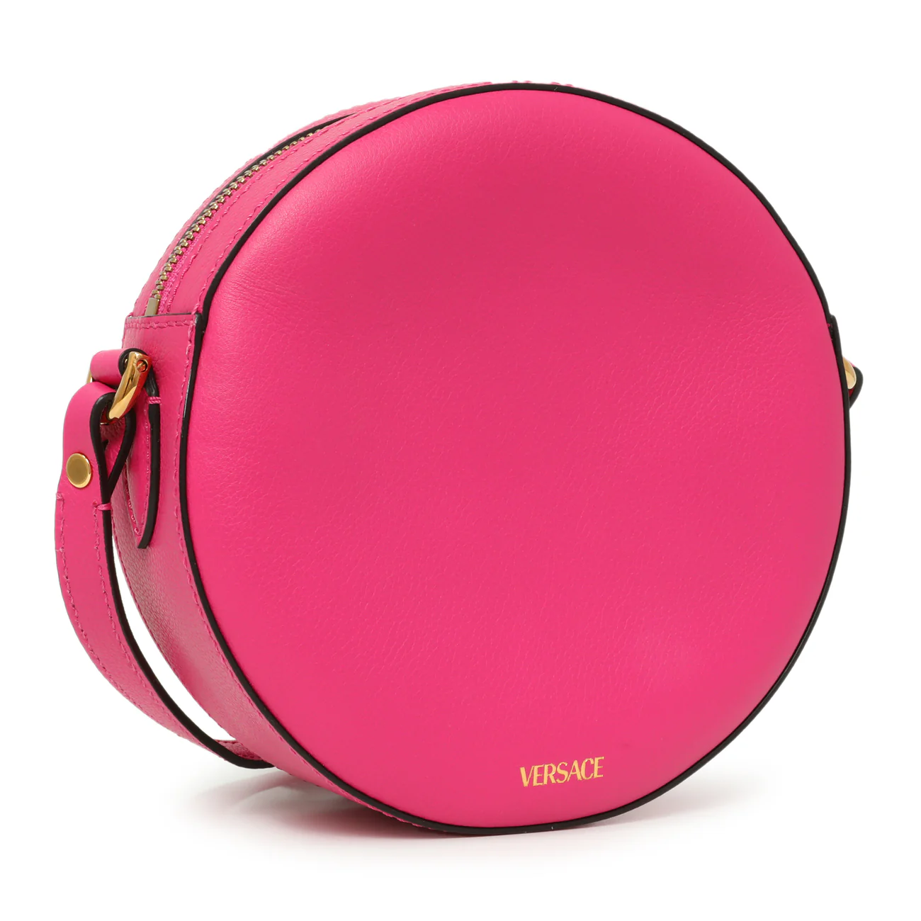 Versace Fuchsia Calfskin La Medusa Mini Round Disco Chain Crossbody Bag - Image 3