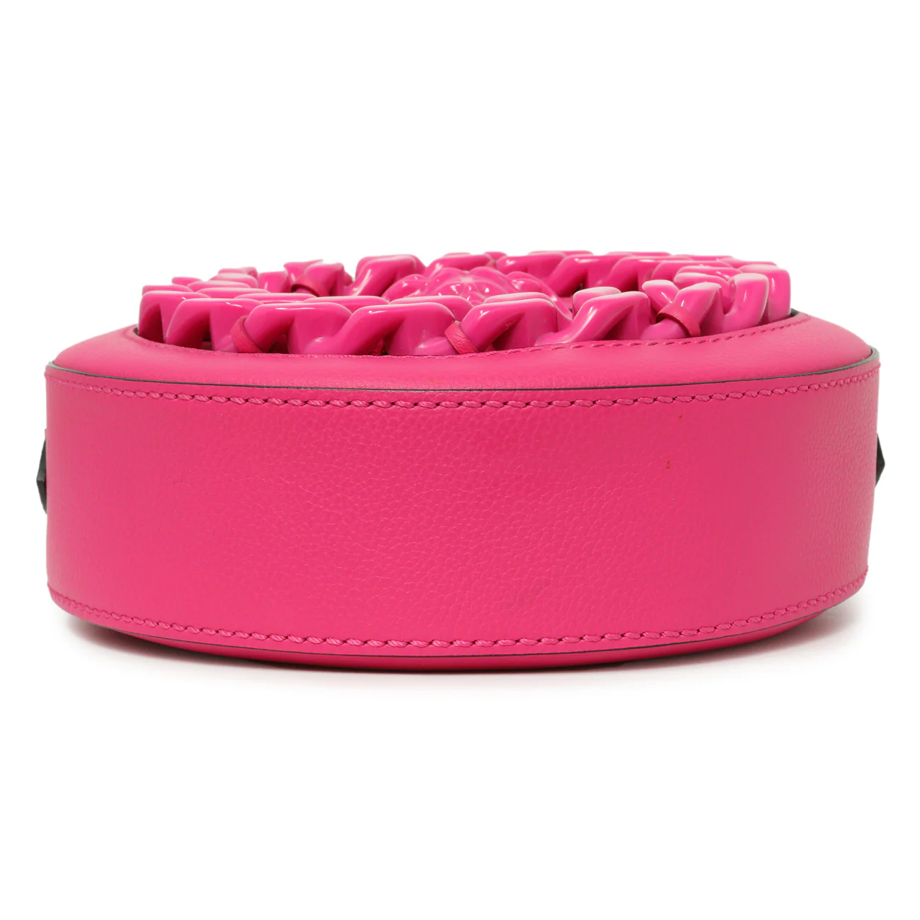 Versace Fuchsia Calfskin La Medusa Mini Round Disco Chain Crossbody Bag - Image 4