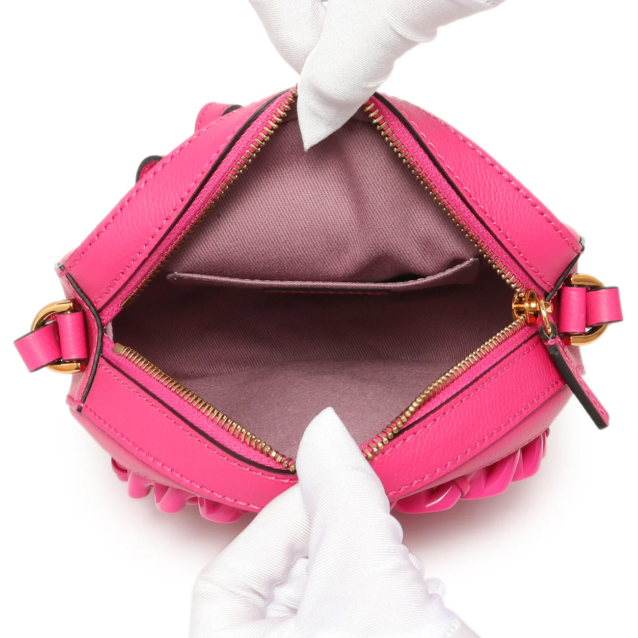 Versace Fuchsia Calfskin La Medusa Mini Round Disco Chain Crossbody Bag - Image 5