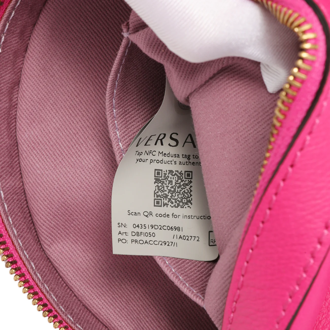 Versace Fuchsia Calfskin La Medusa Mini Round Disco Chain Crossbody Bag - Image 7