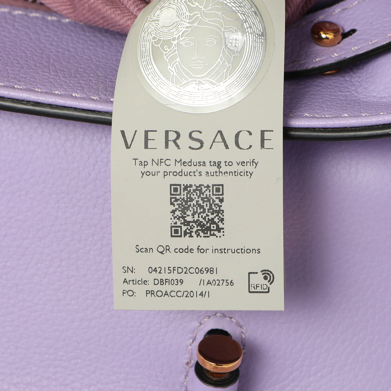 Versace Lilac Yellow Calfskin Canvas Houndstooth Medium La Medusa Top Handle Bag - Image 10