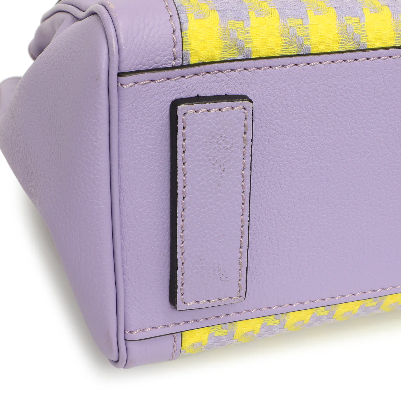 Versace Lilac Yellow Calfskin Canvas Houndstooth Medium La Medusa Top Handle Bag - Image 11
