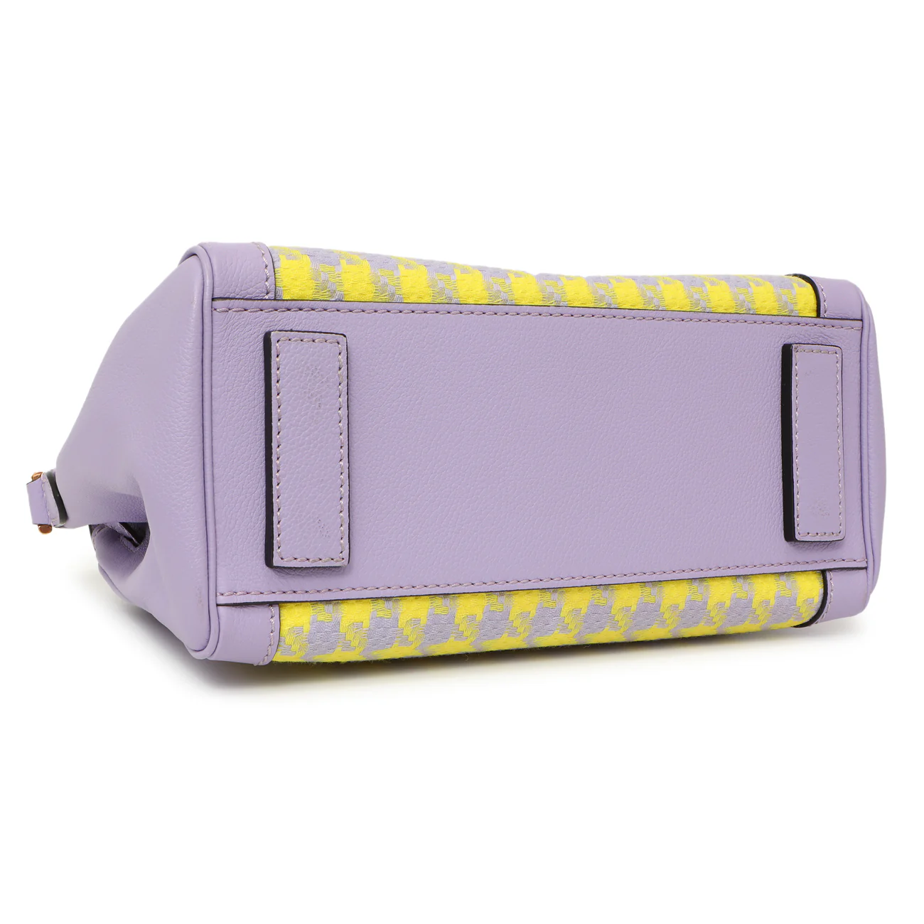 Versace Lilac Yellow Calfskin Canvas Houndstooth Medium La Medusa Top Handle Bag - Image 3