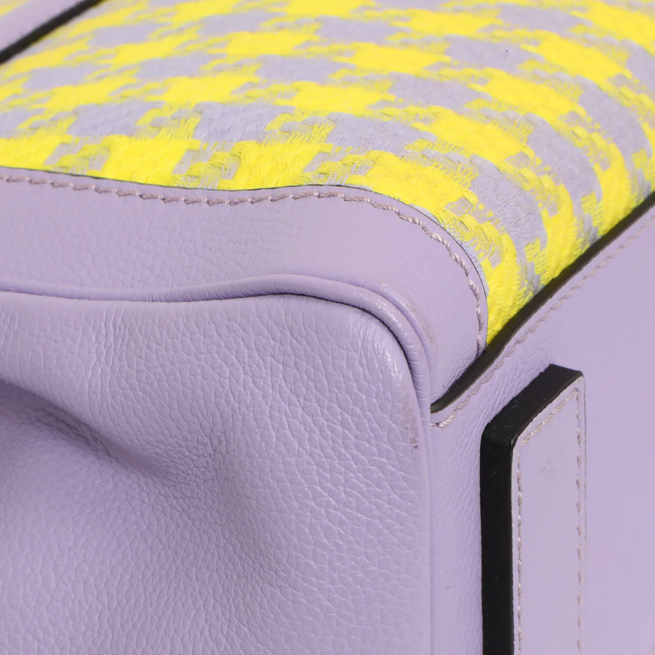 Versace Lilac Yellow Calfskin Canvas Houndstooth Medium La Medusa Top Handle Bag - Image 6