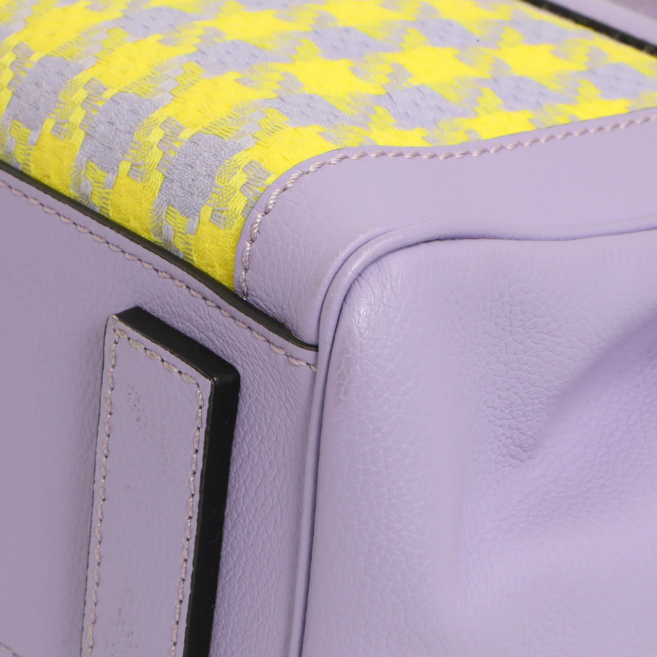 Versace Lilac Yellow Calfskin Canvas Houndstooth Medium La Medusa Top Handle Bag - Image 7