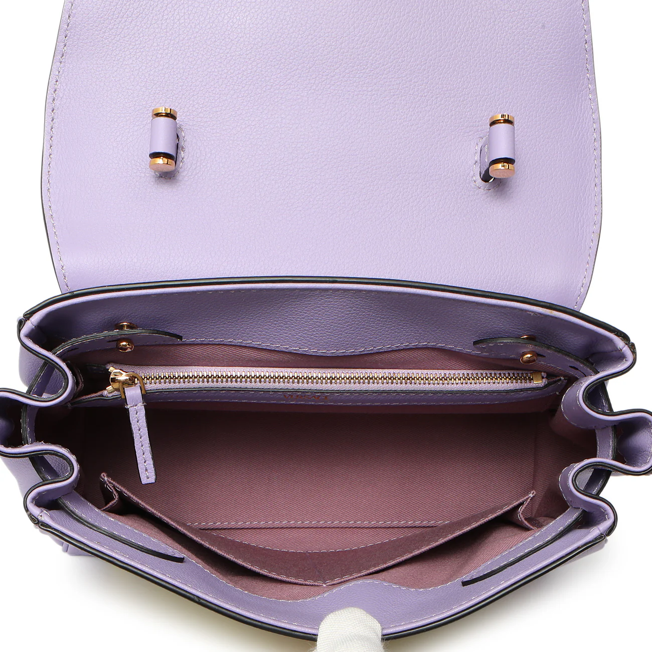 Versace Lilac Yellow Calfskin Canvas Houndstooth Medium La Medusa Top Handle Bag - Image 8